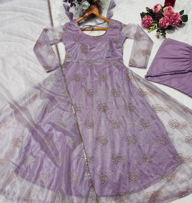 Malishka Export Lavender Anarkali Gown With Dupatta for Women - Image 2